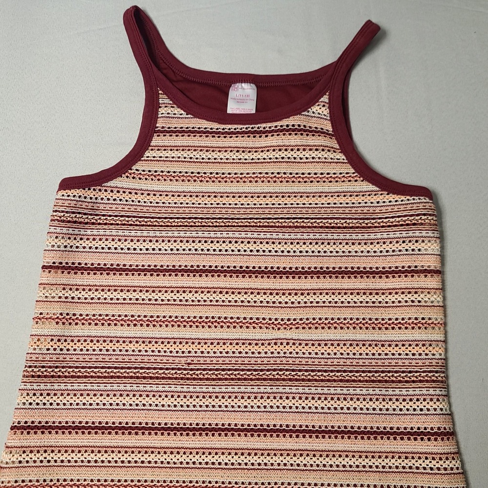 No Boundaries Maxi Dress Womens L 11-13 Burgundy Striped Crochet Knit Sleeveless